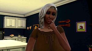 Interracial trekant med store pupper og rumpelek i Sims 4-video